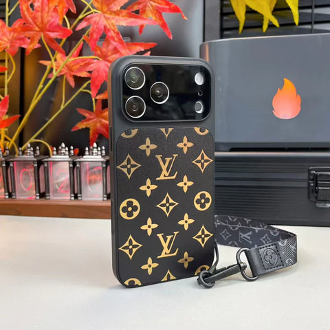 Premium Louis Vuitton Monogram Phone Case With Mini Strap For iPhone