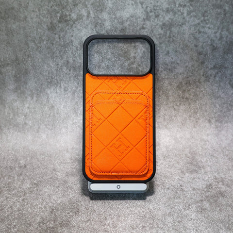 Stamped Leather H Phone Case With Card Holder  For iPhone 17 / 16 / 15 / 14
