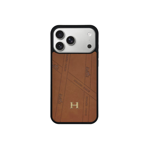 Premium Leather Hermes Style Case with Metal H-Logo for iPhone 12 - 17 Series