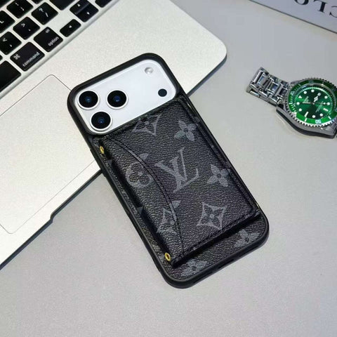 Luxury Card Holder Wallet LV Style Phone Case for iPhone 17/ 16/ 15/ 14