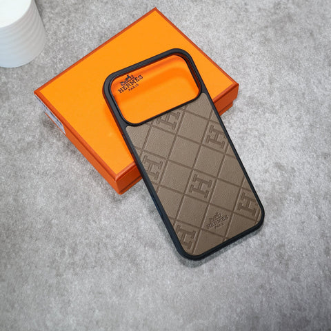 Stamped Leather H Phone Case  For iPhone 17 / 16 / 15 / 14