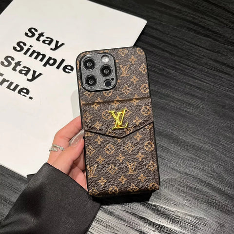 Luxury Card Holder Canvas Leather Apple iPhone Case