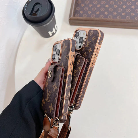LUXURY ELECTROPLATING MONOGRAM CARD HOLDER CROSSBODY IPHONE CASE